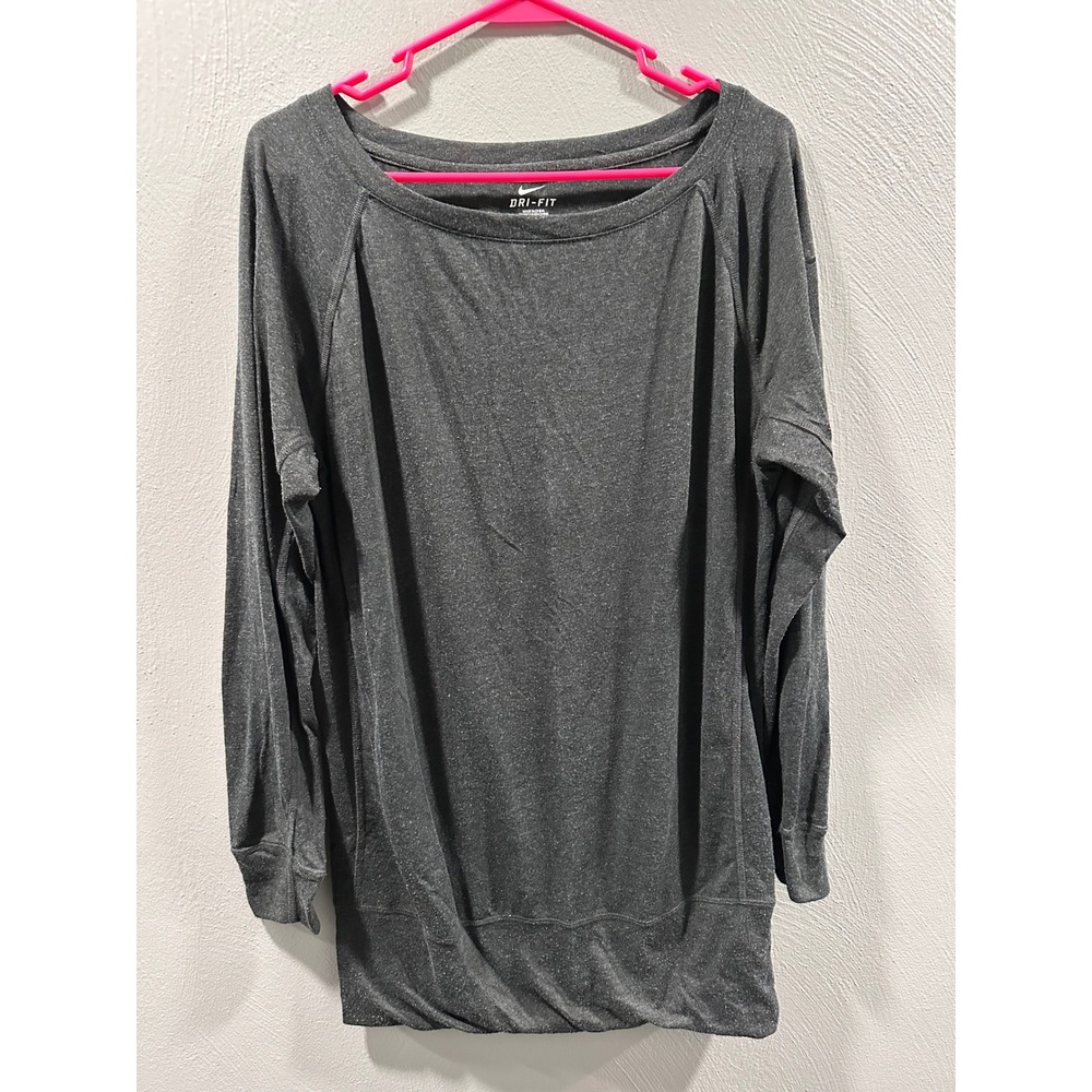 Nike Dri-FIT Womens Large Charcoal Gray Long Sleeve Boat Neck Raglan Top